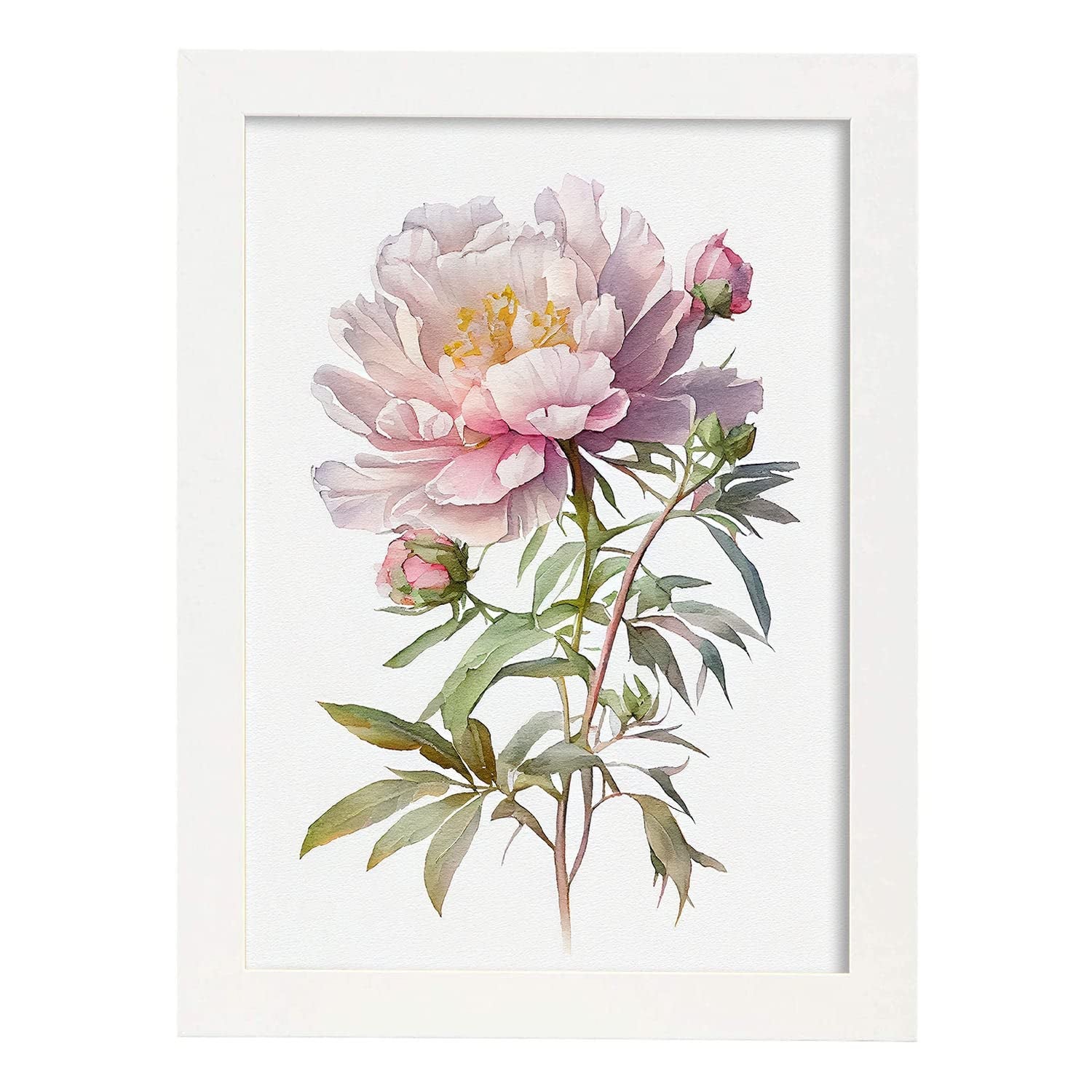 Nacnic poster de peonía estilo nórdico ilustraciones de botánica con flores y plantas en acuarela diseño moderno y modelo 2 a3 con marco blancos