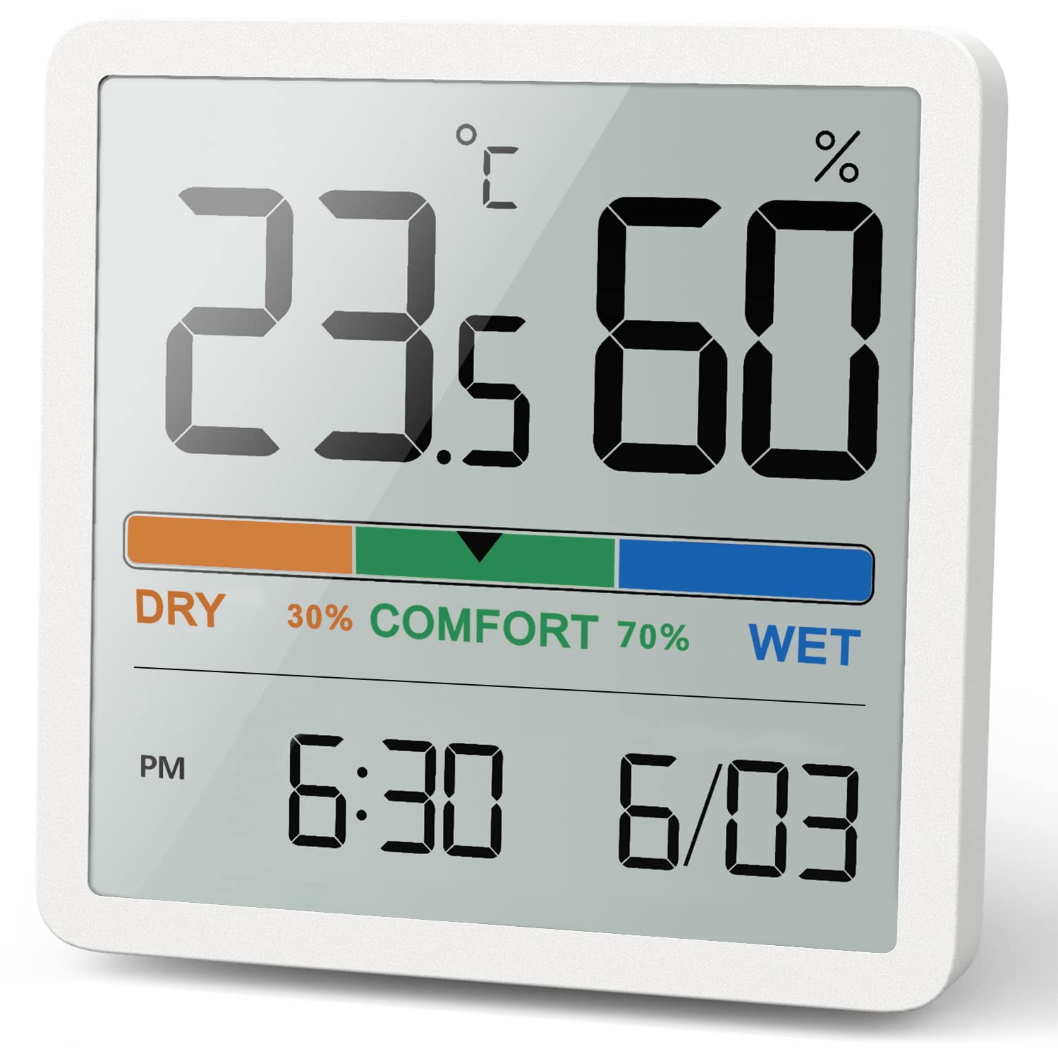 Termometr higrometr wewnętrzny, cyfrowy termometr biurkowy z monitoringiem temperatury i wilgotności, termometr (biały)
