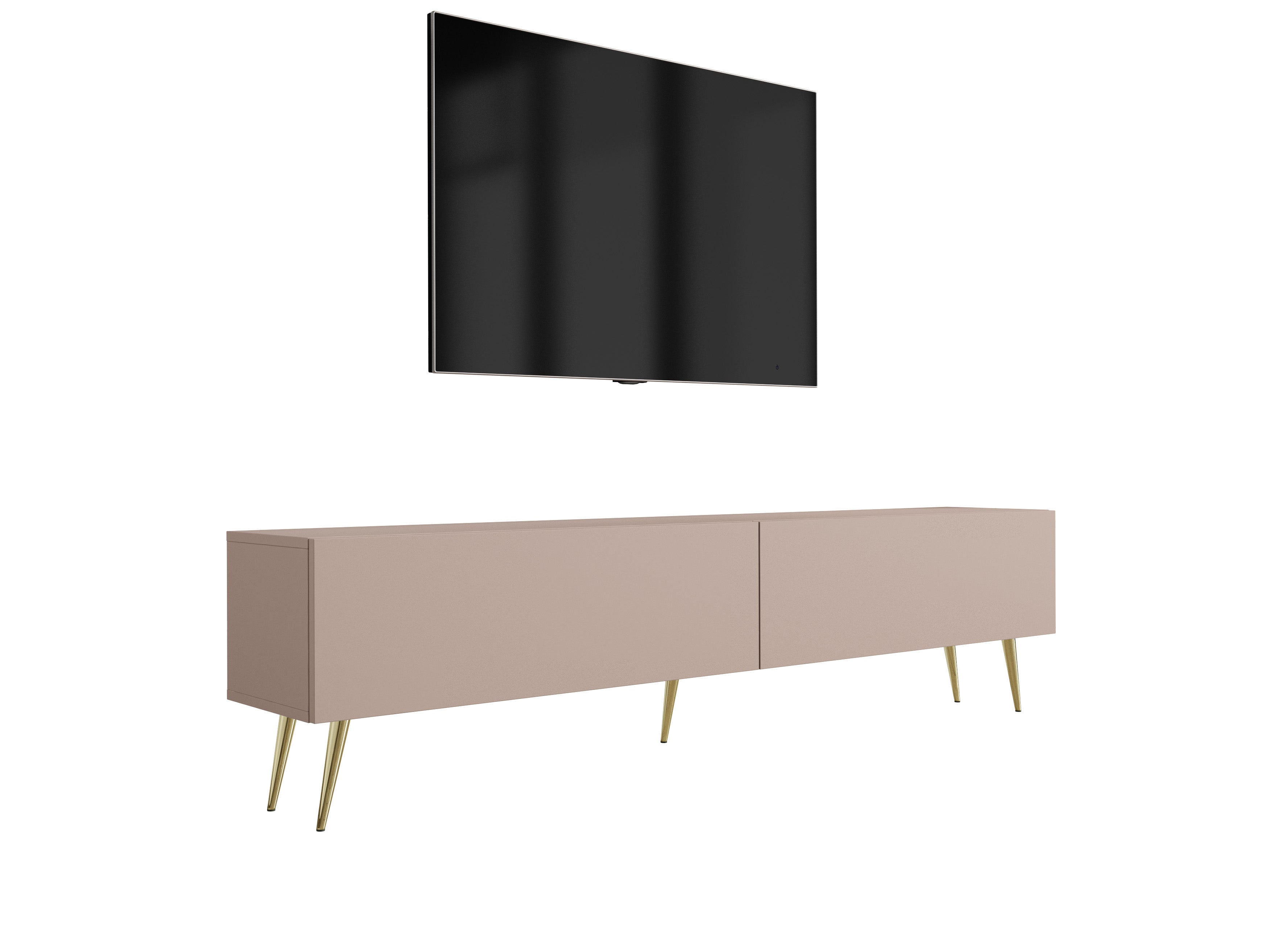 Szafka RTV: Karmelowy Brąz, 170 x 52 x 32 cm, złote nogi