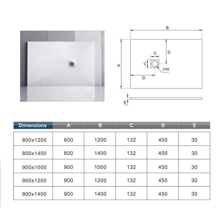 Aica Receveur De Douche 120x90cm Rectangulaire Extra Plat Blanc Antiderapantavec Une Grille En Inox - 4