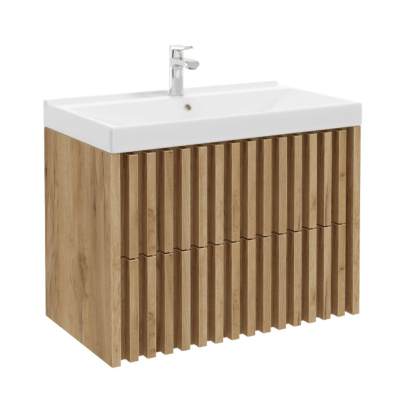 Meuble de salle de bain 80 x 56 x 46 cm chêne mat avec lavabo SAT Delano suspendu (DELANO80ZDUM) - 2