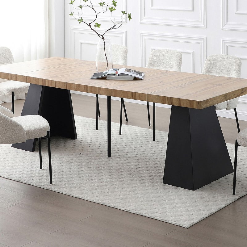 Stół do jadalni rozkładany dla 4 do 10 osób z MDF i metalu - Naturalny i czarny - EMELIA