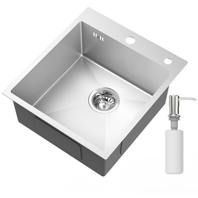 AURALUM MAX Lavello cucina 1 Vassoio 44*49*20CM,Lavabo cucina inox 304 con filtro di scarico/distributore di sapone,Lavello incasso/da posare,Argento