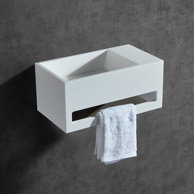 BERNSTEIN - Lavabo mural de diseño, Lavabo mineral fundido Baño - Blanc mat - 35,5x20x16cm - BA2105 Sin tapa, Espacio de almacenamiento a la derecha