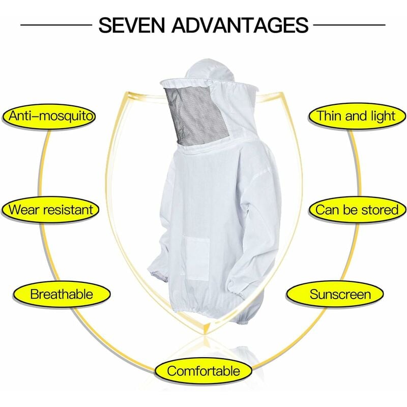 Veste d'apiculteur, Bee Guard professionnel, Chapeau d'apiculteur avec voile amovible, Costume d'abeille zippé pour apiculteurs - 4