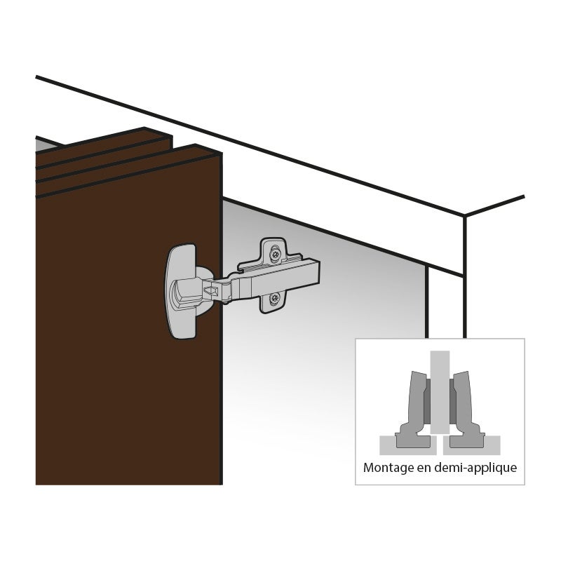Charnière sensys porte fine 8646i amortie (sans embase) - Coudure : 0 mm - Décor : Noir Obsidien - Entraxe : 52 mm -HETTICH - 3