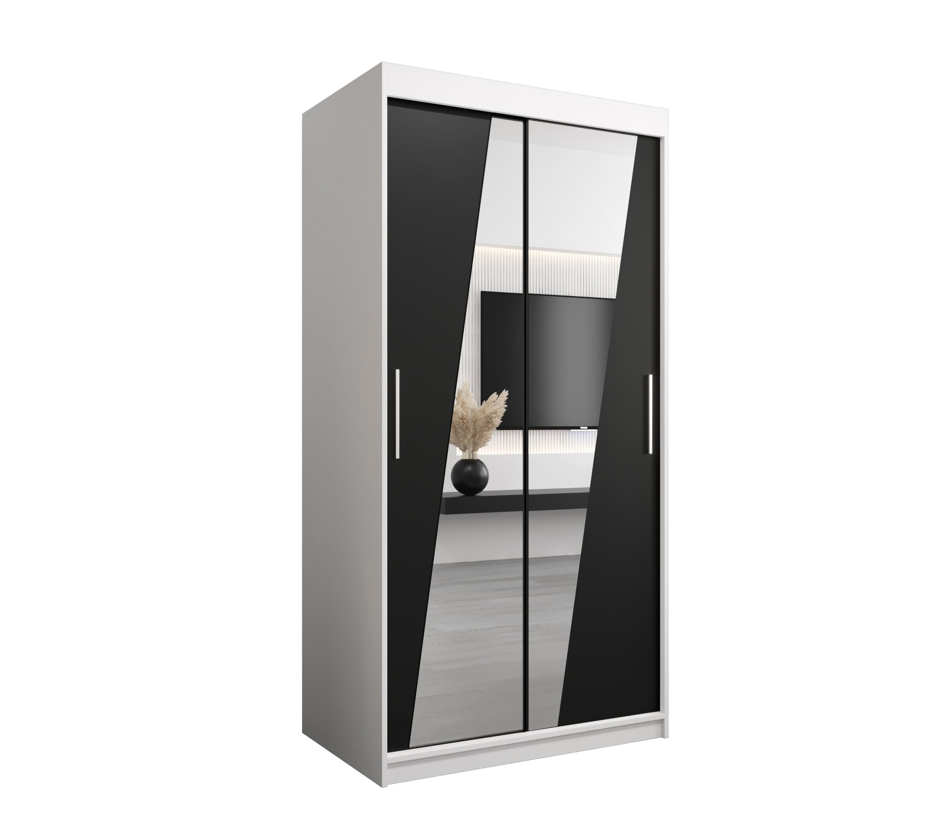 Szafa przesuwna garderoba RHOMB 100 x 62 x 200 cm Biały + Czarny - Abiks Meble
