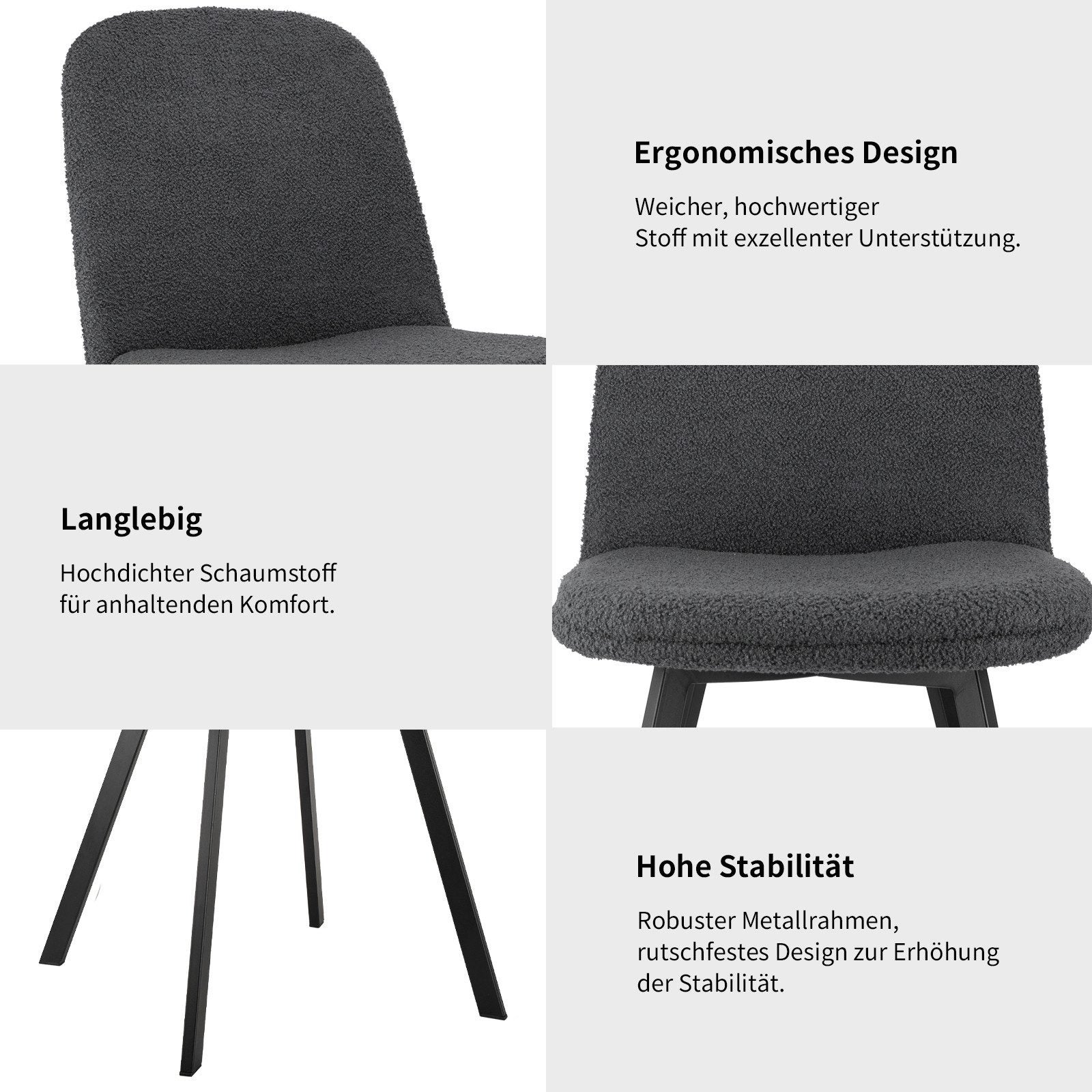 Set di 2 Sedie Teddy-Fleece, Confortevoli ed Eleganti con Struttura Metallica, Facili da Mantenere e Versatili - 7