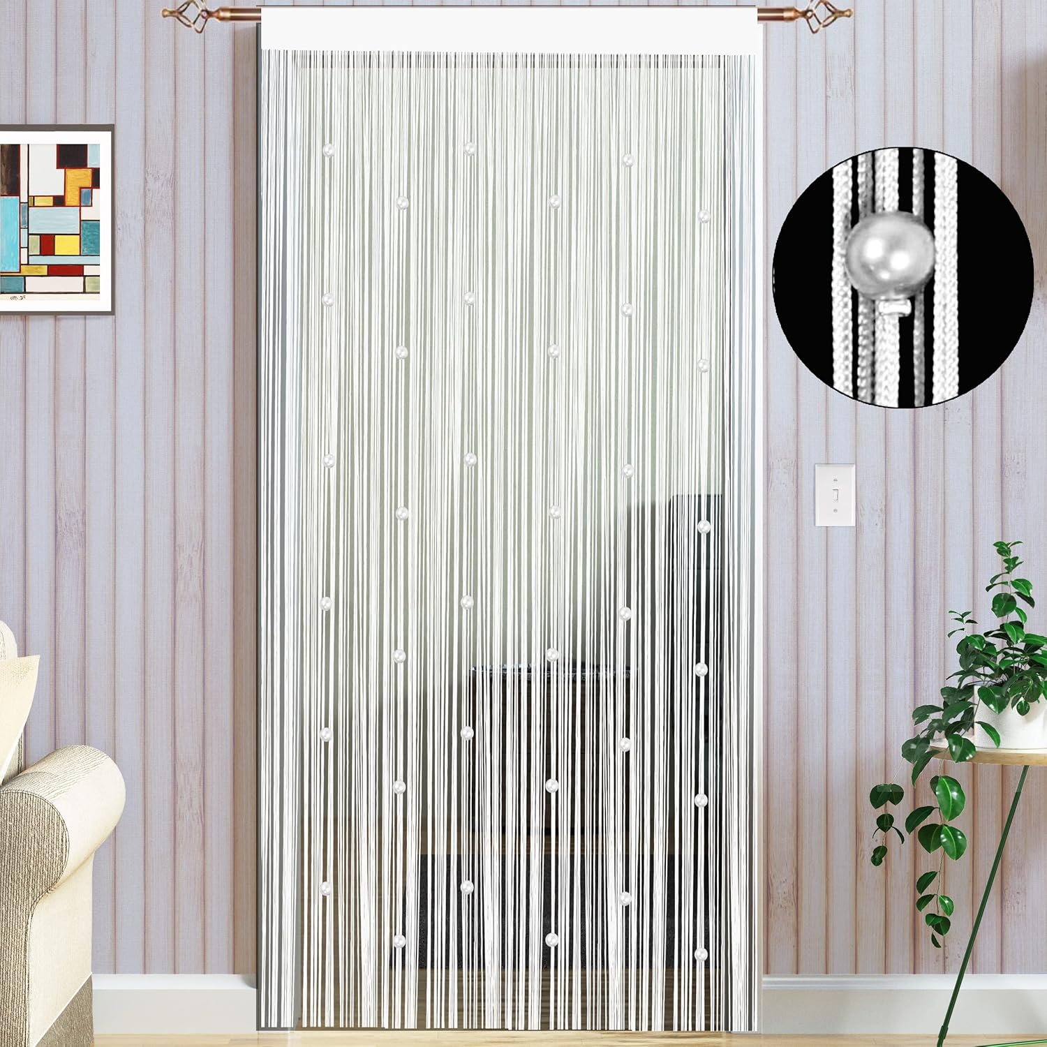 100x200cm Blanc Rideau De Porte en Perles Rideau Anti Mouches pour Porte Exterieur Moustiquaire Rideaux Rideau Anti Mouche Exterieur Cloison - 2