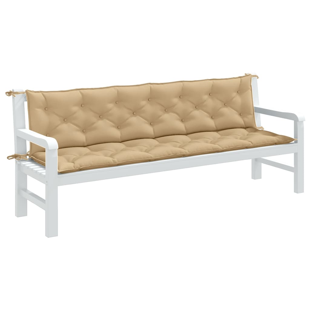 Lot De 2 Coussins De Banc D’extérieur – 150x50x7 Cm, Tissu Oxford Imperméable Blanc Crème, Avec Cordes De Fixation