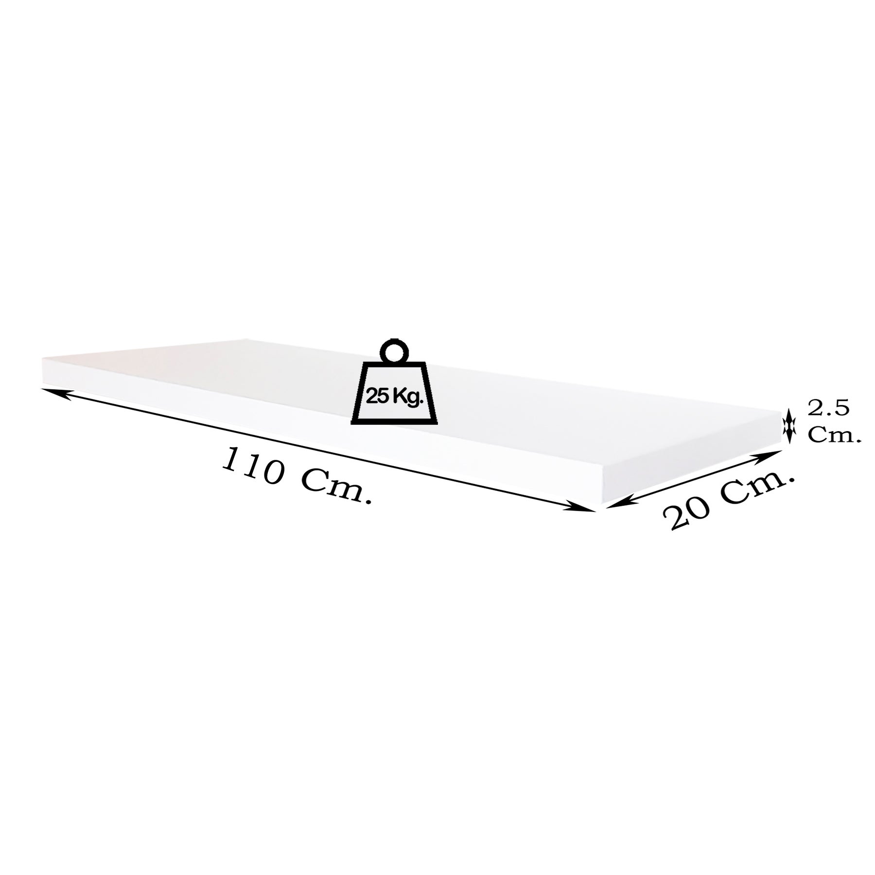 Henor Étagère murale en Bois 110 x 20 x 2.5 cm Support caché. Réglable horizontalement. Vertical et inclinaison. Charge max. 25 kg. Blanc - 3