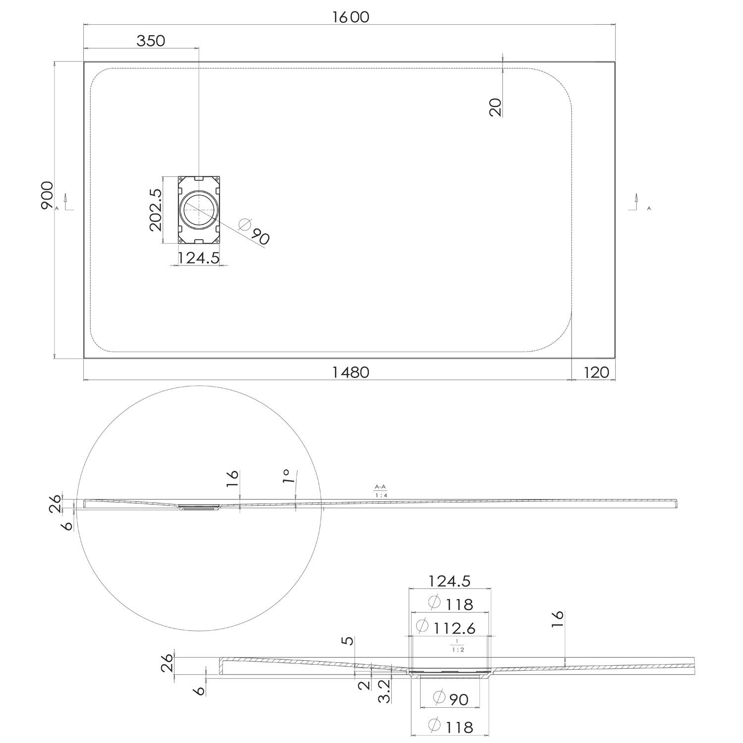 Bac à douche 90x160x2,6 CM Rectangulaire Anthracite Effet Pierre mod. Blend - 5