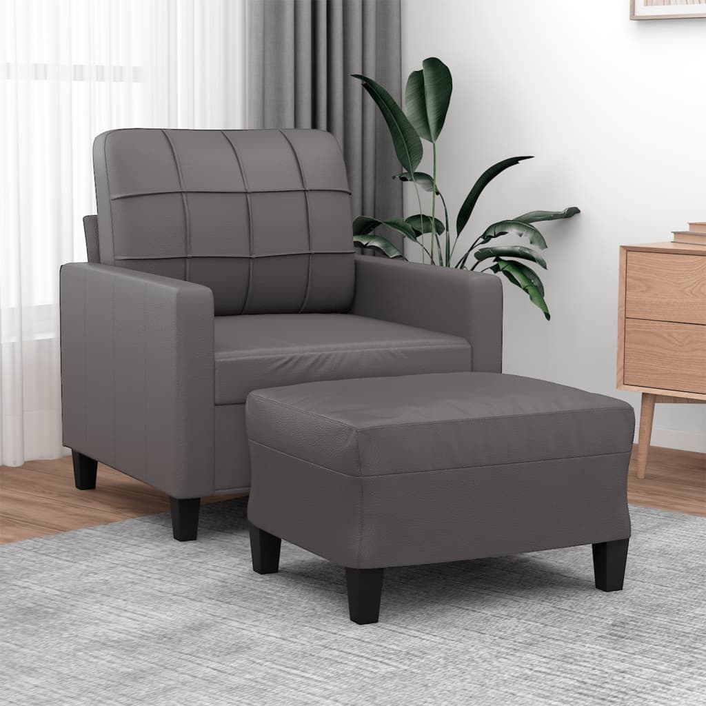Sillón con reposapiés, gris, 60 cm, piel sintética. | Leroy Merlin