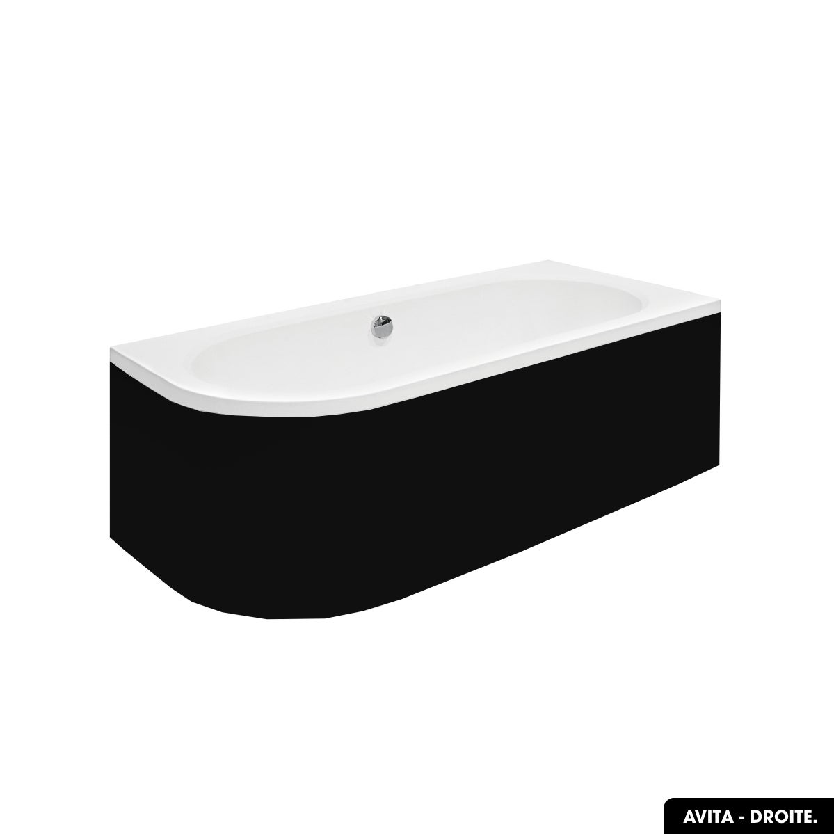 Baignoire d'Angle - avec Tablier Noir Mat et Repose Tête OFFERT | AVITA | 160x75 - Droite - 2