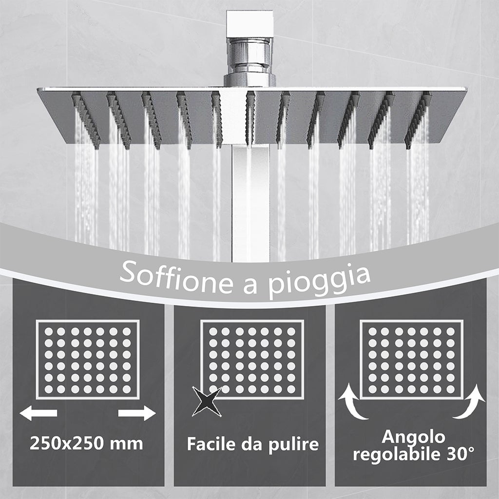 KIT SOFFIONE DOCCIA INOX CON TUBO FLESSIBILE 1,8MT E SUPPORTO A MURO Getto Regolabile Grigio Dimensione 23cm Diametro 11cm Cod 6964 86283792