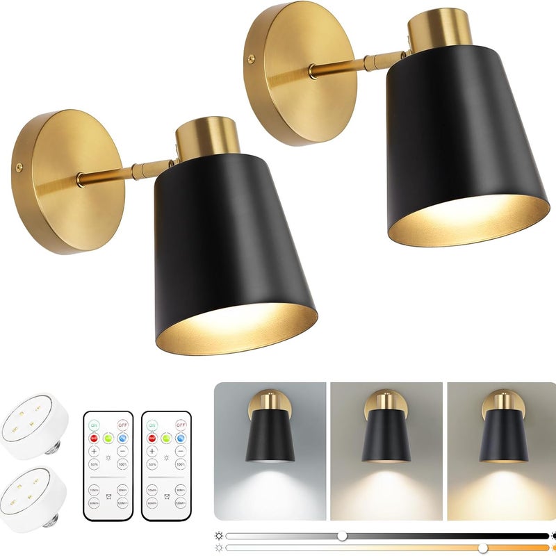 Kinkiety zasilane bateriami, nowoczesny zestaw bezprzewodowych lamp ściennych (2 sztuki), z pilotem, odpowiedni do stosowania w salonie.