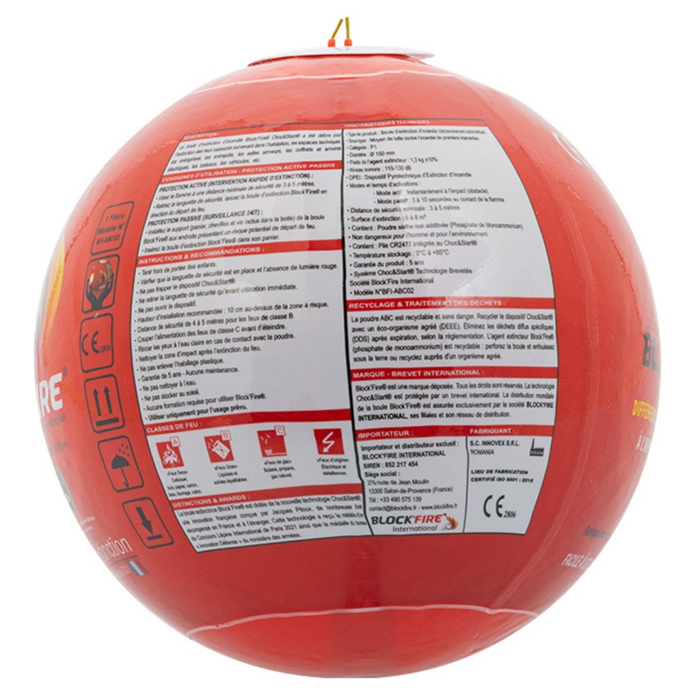 BLOCK'FIRE Lot de 3 boules extinctrices - Protection incendie - Intérieur extérieur - Sans entretien - 15 cm diamètre - 3