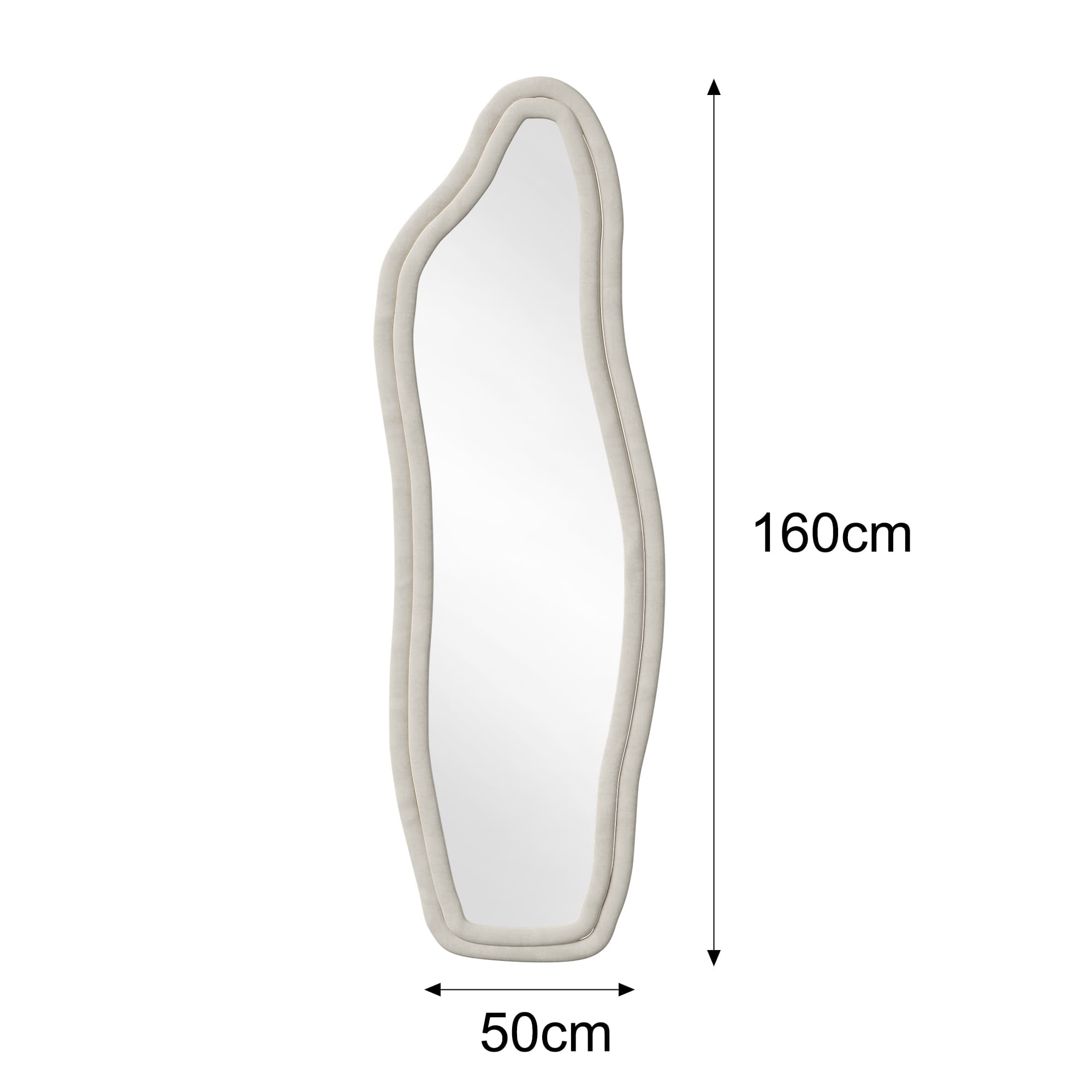 Specchio da terra a forma di onda irregolare 160*50, può essere indipendente o montato a parete, adatto per camere da letto e soggiorni, bianco. - 3