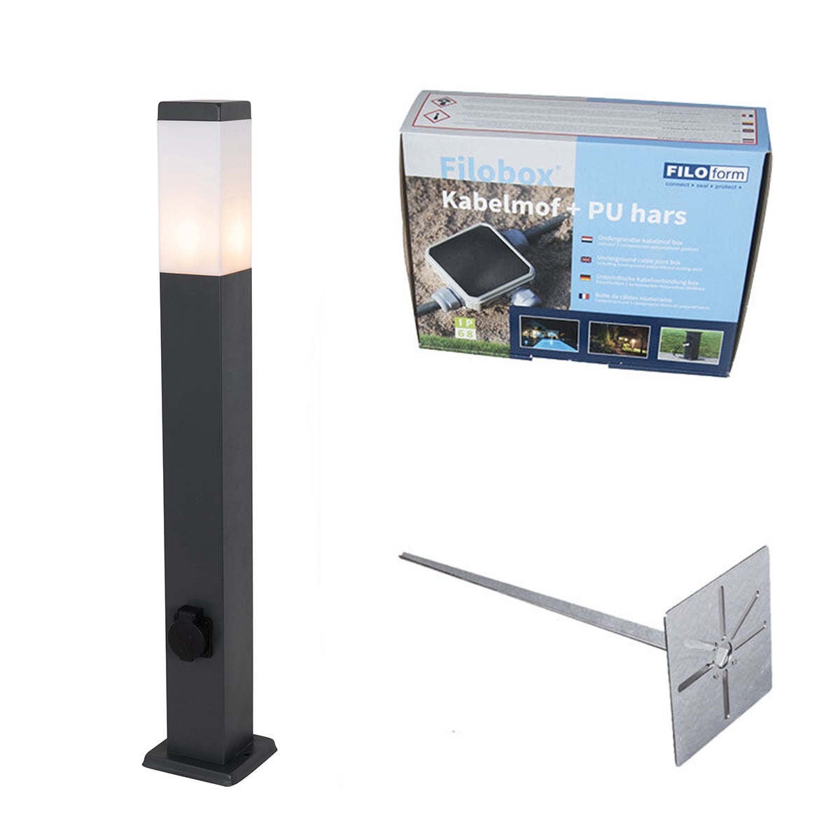 Lampa zewnętrzna ciemnoszara 80 cm z gniazdkiem IP44 - Malios