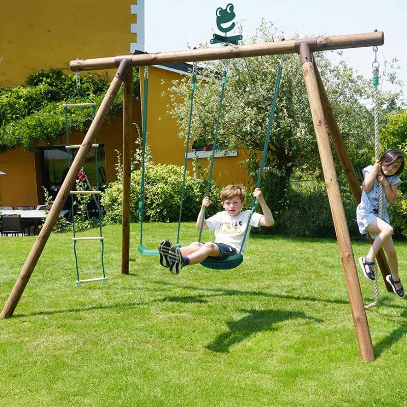 Portique en bois rond 4 agrès avec corde et échelle ERNEST - 3