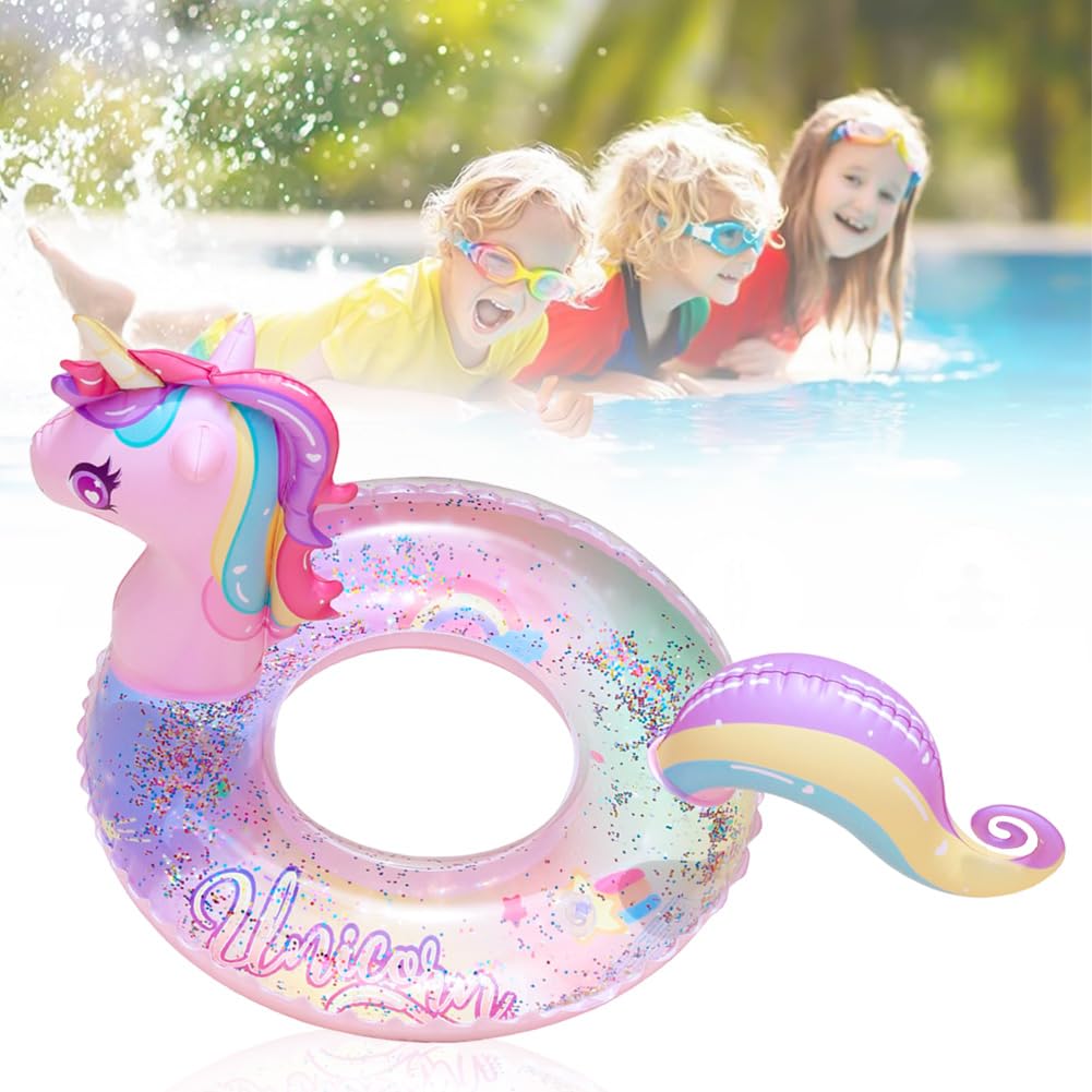 Dmuchane Kółko do Pływania Jednorożec Siedzący dla Dzieci 5-9 Lat Floatie Zabawa na Plażę