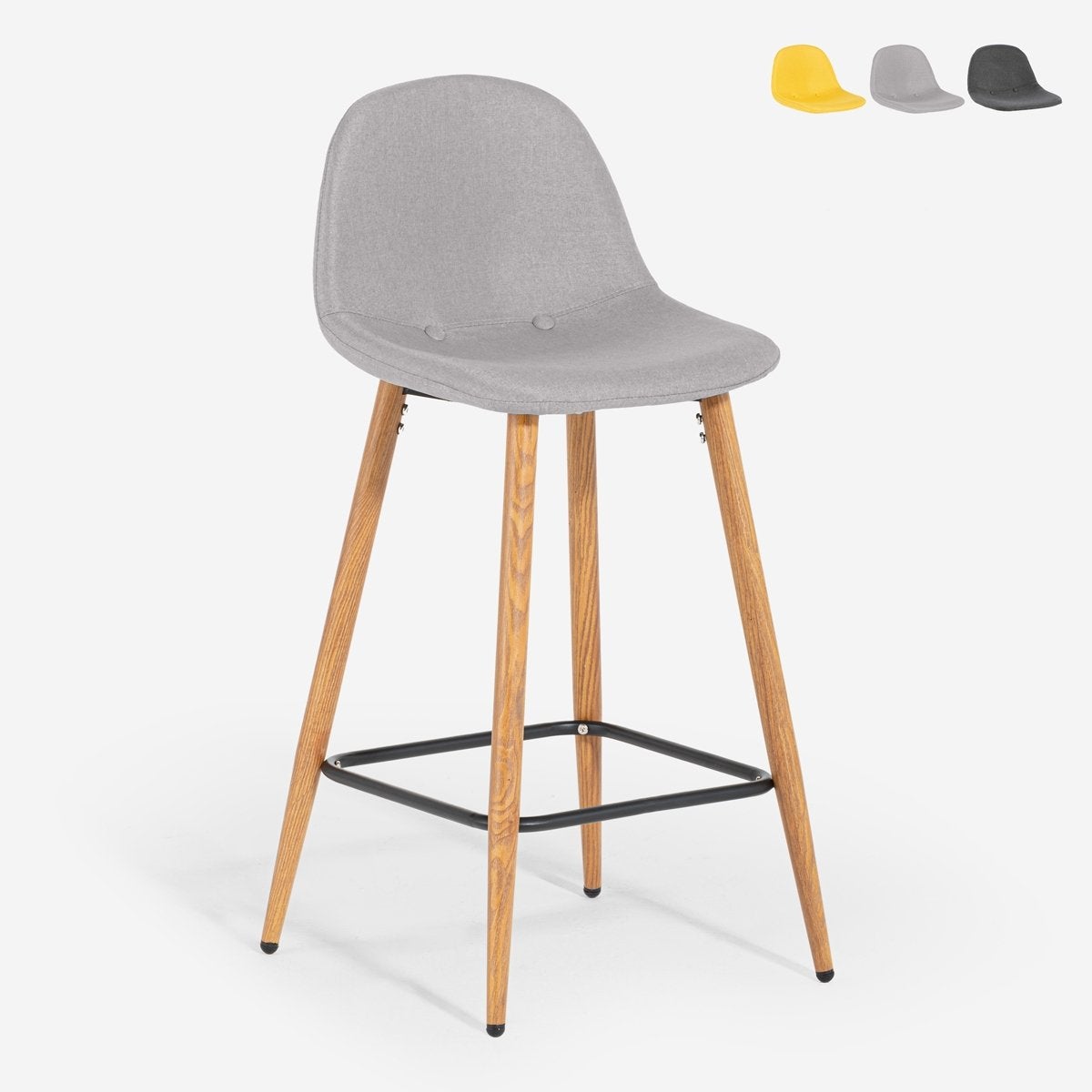 Taburete De Bar Alto Ajustable 52-66 Cm - Giratorio 360°, Tapizado Pana, Base Acero | Para Cocina, Tocador, Salón