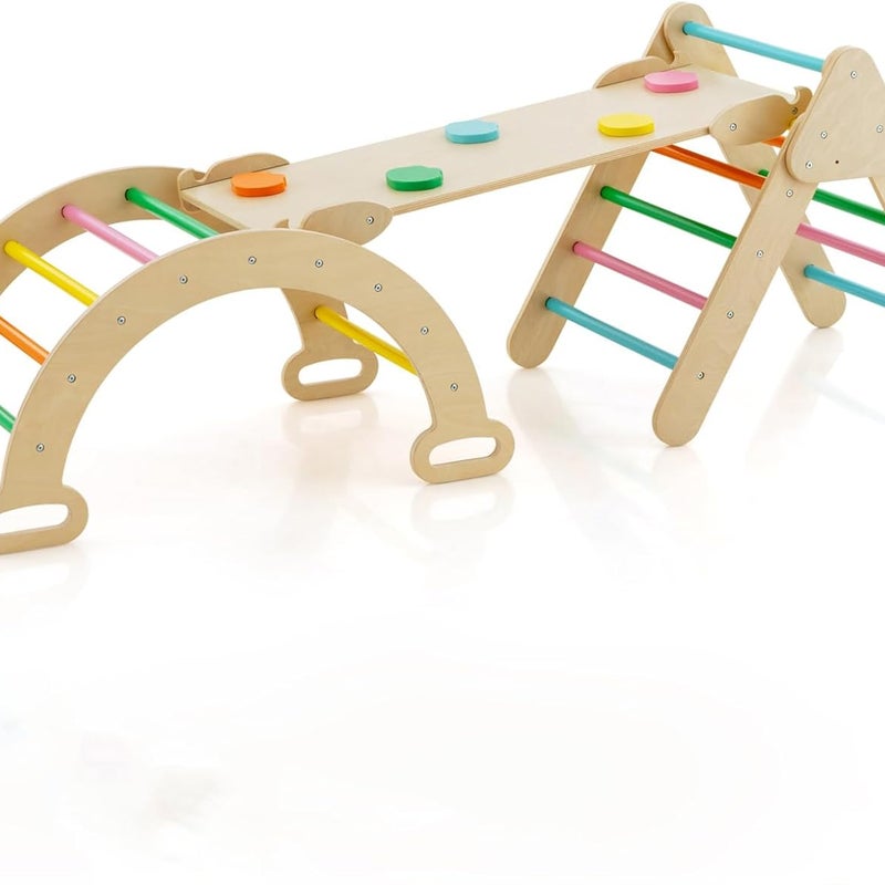 Trójkąt wspinaczkowy ze zjeżdżalnią, łuk wspinaczkowy, w zestawie dwustronna rampa, do wspinaczki, zjeżdżalni i kołysania, 4 w 1