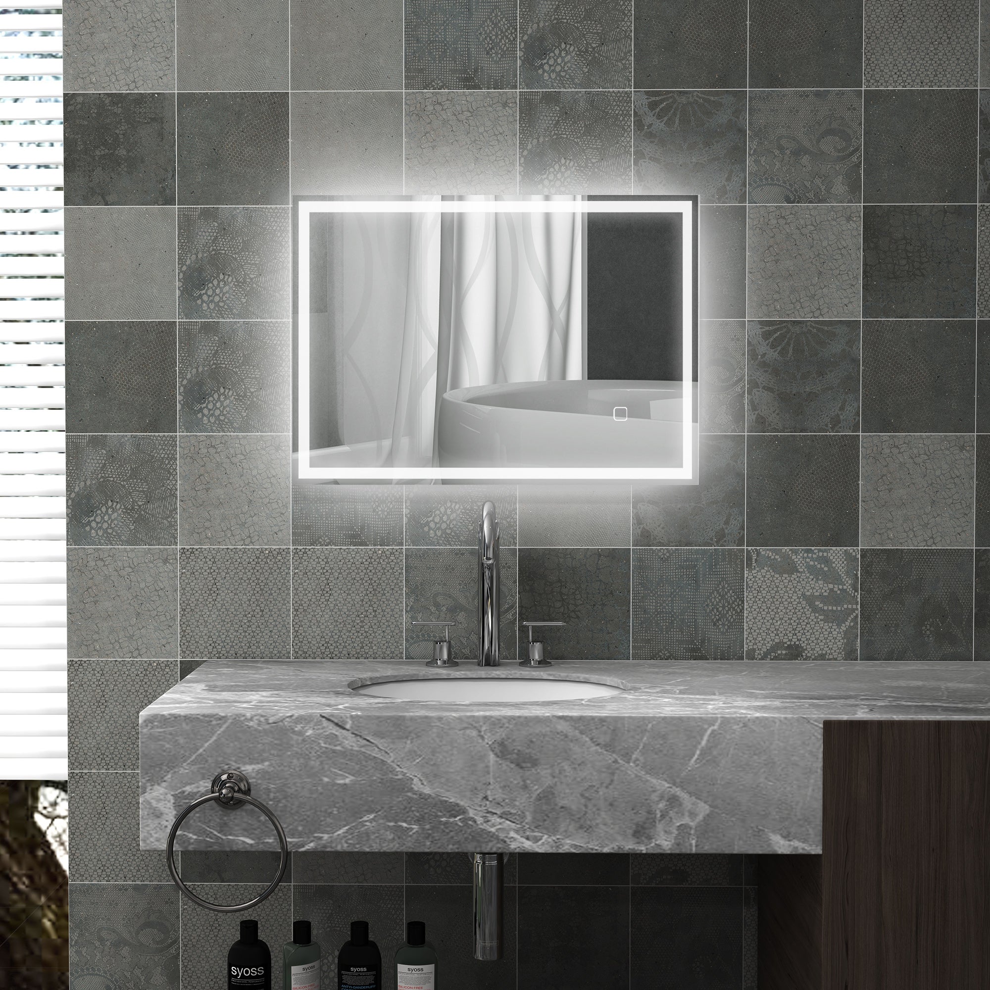 Specchio da bagno, specchio da parete con LED e interruttore touch, bianco - 3