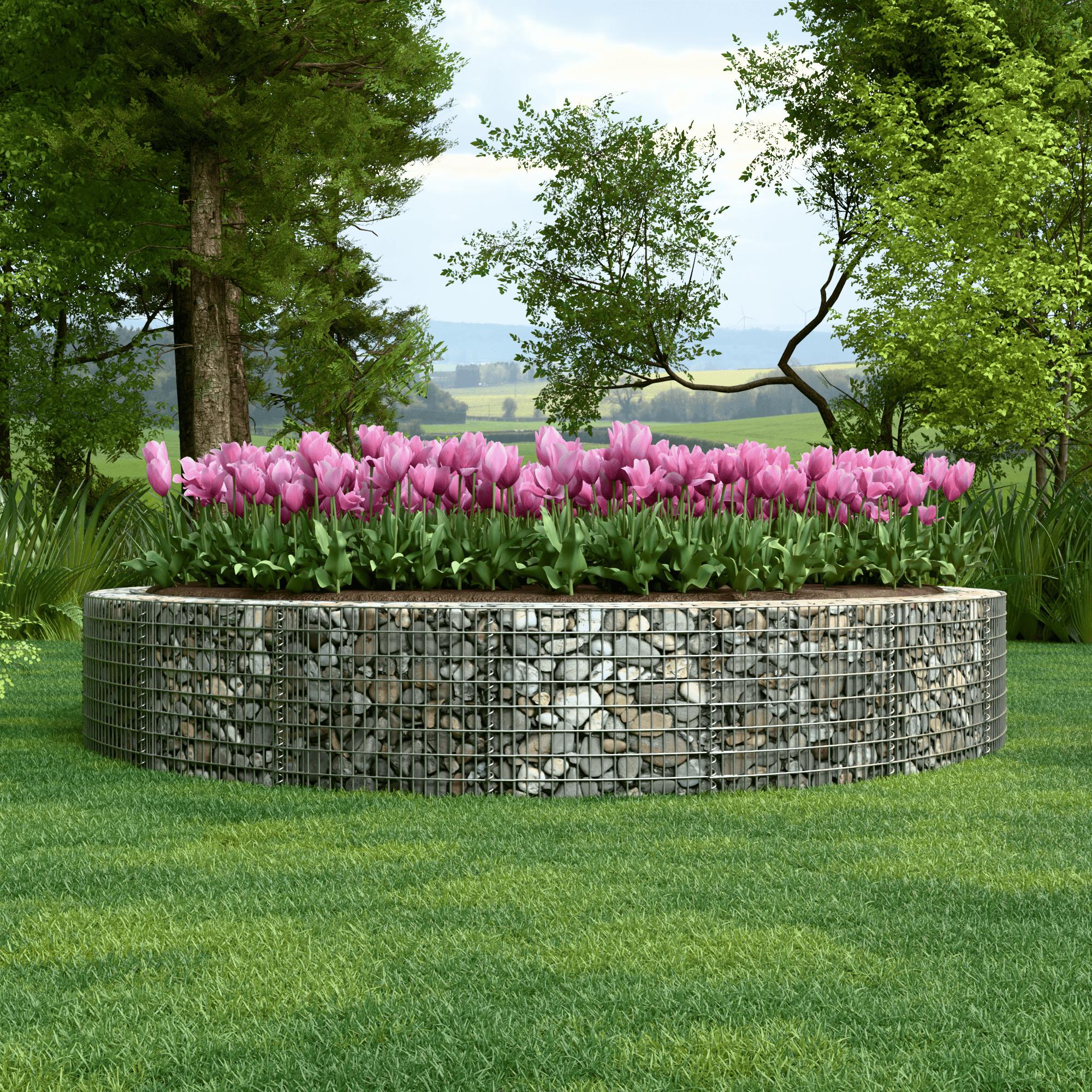 Jardín elevado redondo de gaviones de acero galvanizado, Ø502cm, altura 50cm, malla 5 x 10cm, grosor 15cm, ideal para huerto o flores - 5