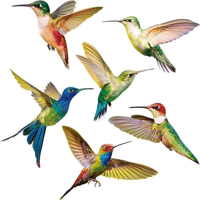 Naklejki z kolibrami (zestaw 6 sztuk), naklejki okienne zabezpieczające przed kolizjami, naklejki ścienne z PVC, odpowiednie na okna, salony i biura.