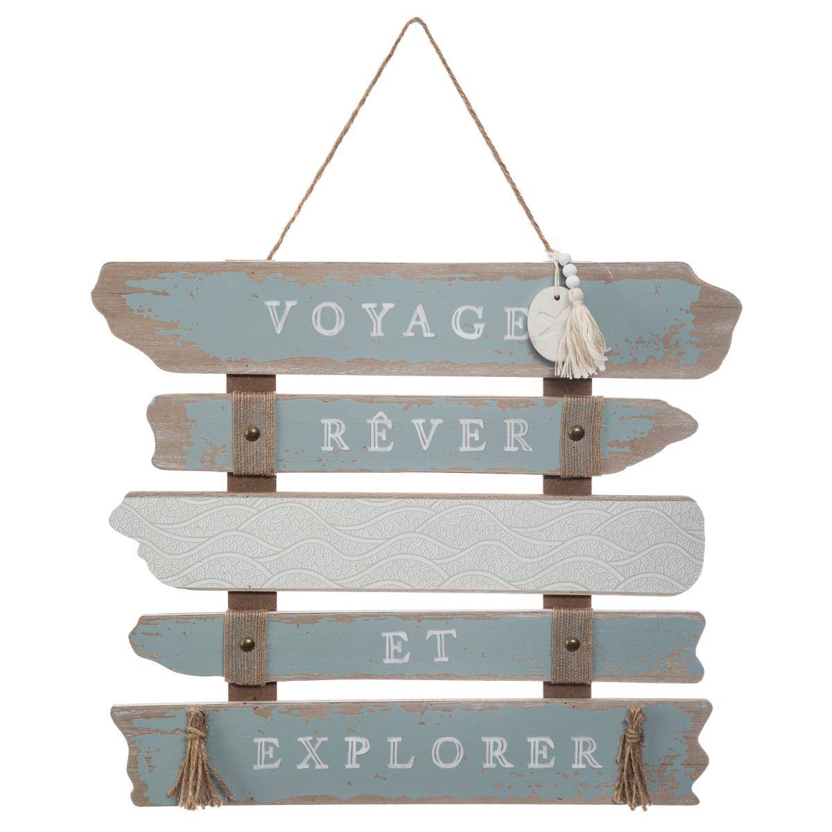 Atmosphera Déco Murale Cuba En Bois Rétro - 37.5x5x32.5 Cm - Modèle 2 Avec Corde Chanvre