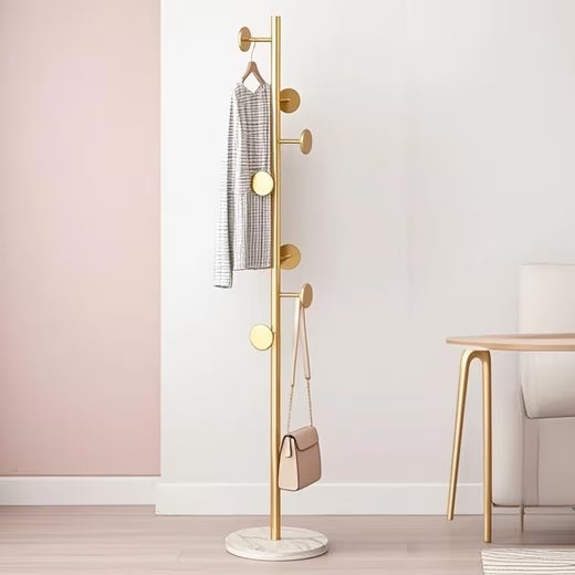 Porte-manteau en fer forgé avec socle en marbre — structure solide, design moderne, durable et peu encombrant, Or - 6