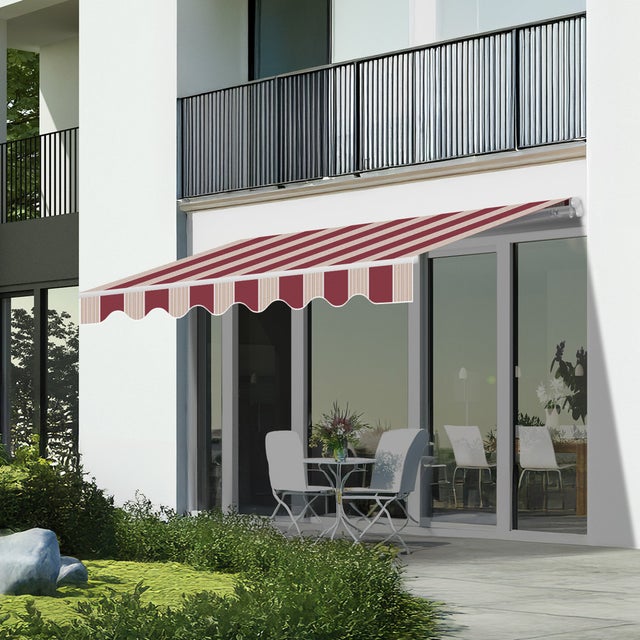 Toldo Manual Retrátil 3x2,5m Listras Granate - Lona Poliéster – Estrutura Alumínio Inclinável Regulável