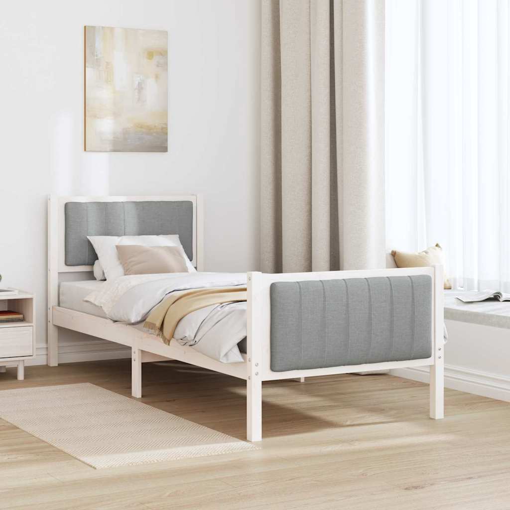 Cadre de lit en bois massif de pin blanc et gris clair pour la chambre, 75 × 190 cm - 4