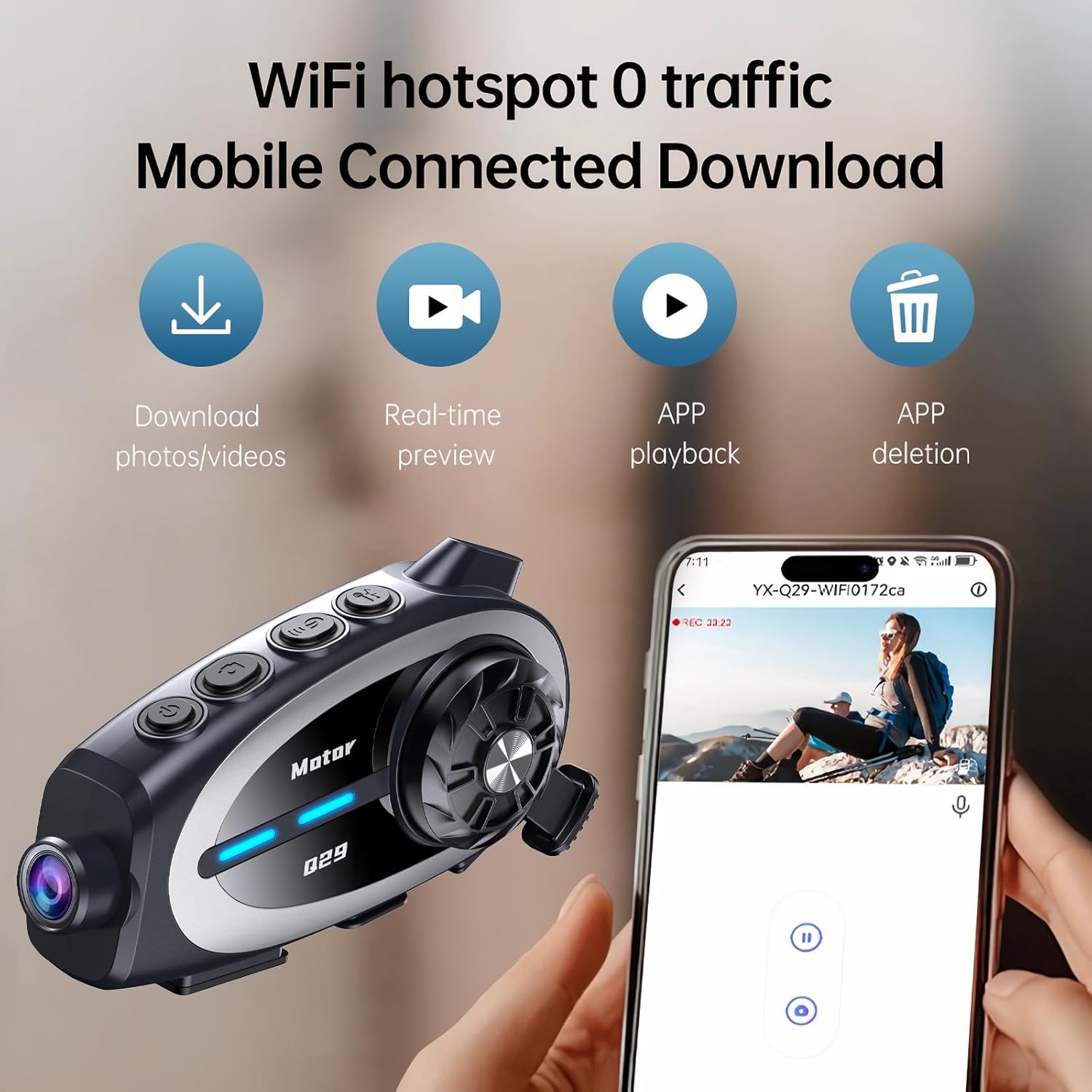 Moto Dashcam BT5.4,Motorcycle Helmet Headset avec Caméra 1080P,Intercom Casque Moto 1v1 Multimarques,Multitâche Audio.Navigation en Temps Réel de l’Ap - 5