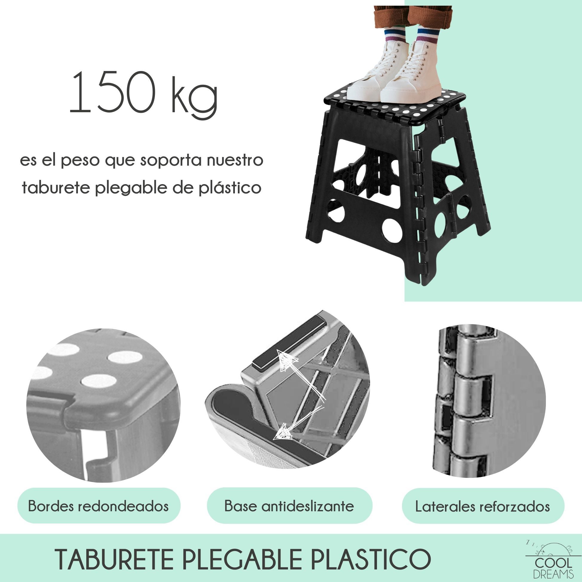 Sgabello Pieghevole In Acciaio Antiscivolo - Portata 150 Kg - Scaletta Sicura Per La Casa