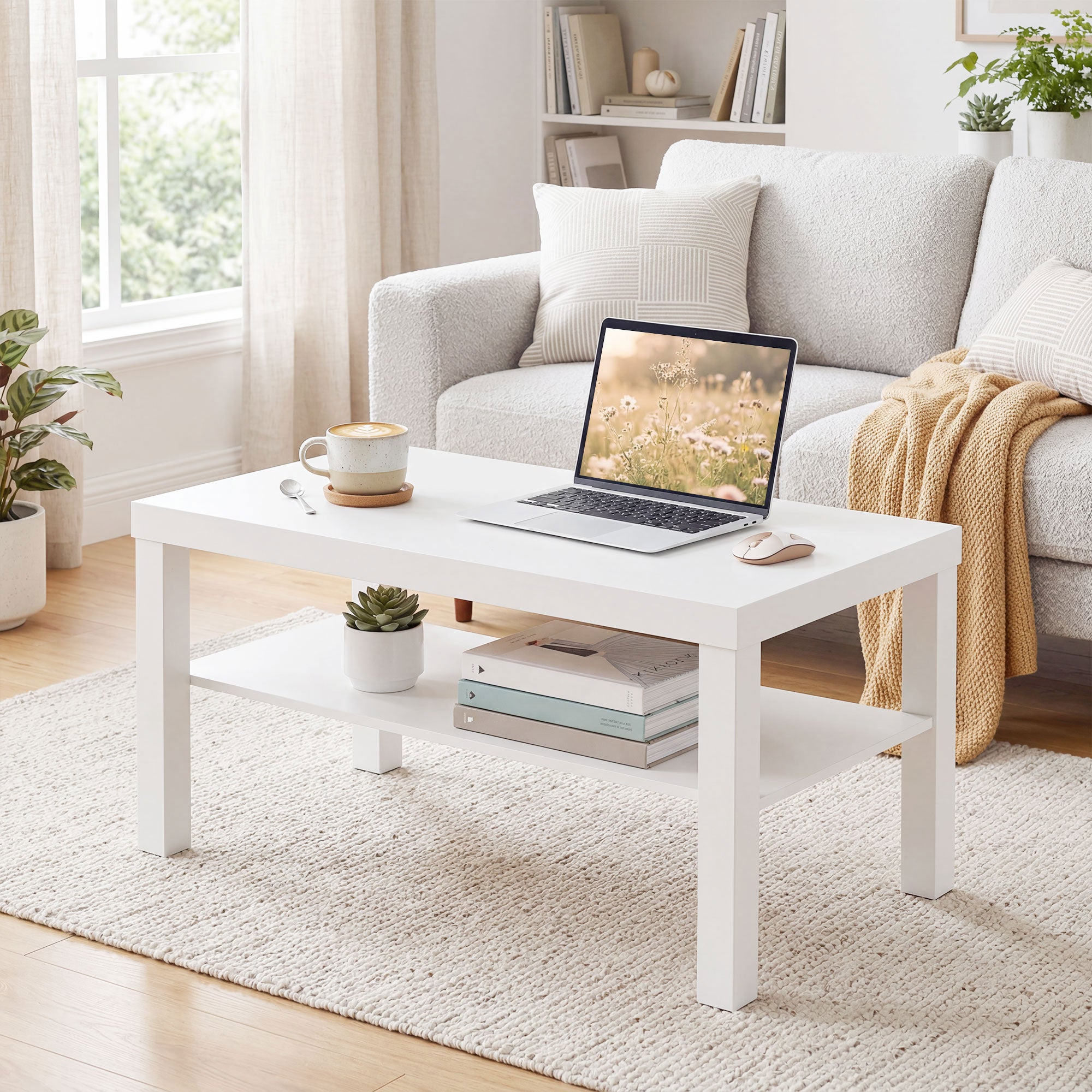 Table basse rectangulaire avec grand plateau de rangement, 90 × 45 × 44 ...