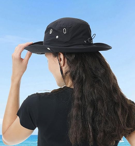 Chapeau de soleil d'été à large bord pour hommes et femmes - Bob de pêche anti-UV avec cordon réglable - Taille adulte - 3