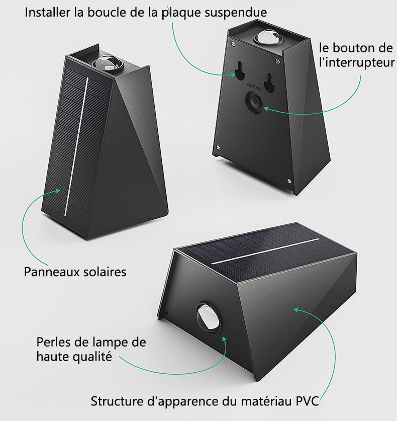 Applique murale solaire à Led, éclairage extérieur de haut en bas, lumière de lavage murale, étanche IP65, lumière solaire du crépuscule à l'aube - 6