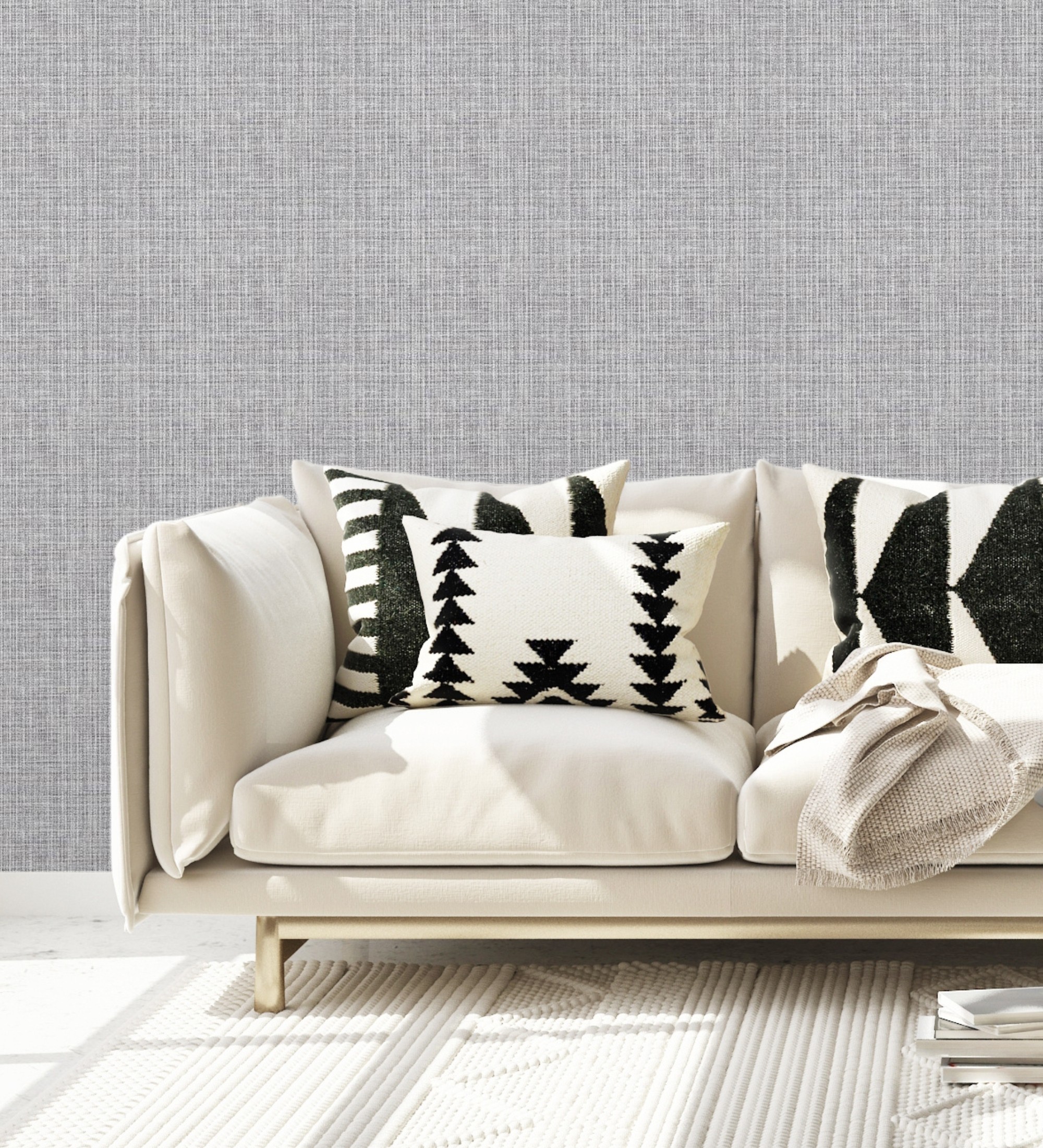 Papel pintado vinílico ecológico tejido de lino tonos grises y visón con textura en reliev - london textile 682508 de gaulan - rollo de 10 m x 0,52 m