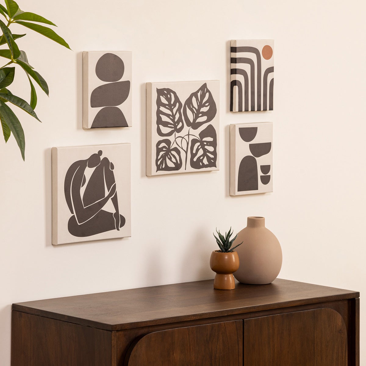 Lot de 5 toiles imprimées Cynthia noir et blanc 15x20/25x25cm - Atmosphera créateur d'intérieur - 2