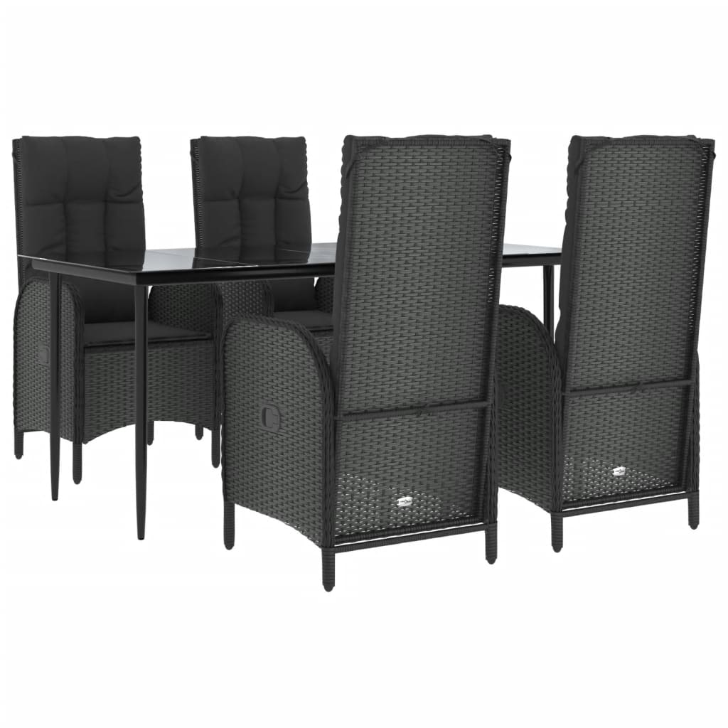 Maison Exclusive - Set da Pranzo da Giardino 5 pz Nero con Cuscini in Polyrattan - 3