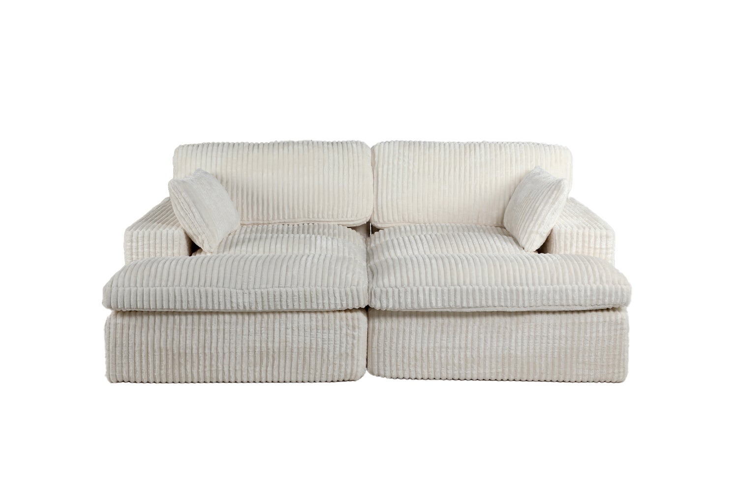 Canapé-lit modulable en velours côtelé avec chaise longue, design prêt à l'emploi, spécialement conçu pour les appartements compacts, blanc - 5