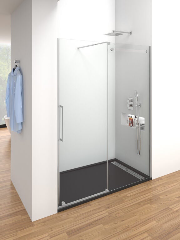 Paravan frontal VETRUM 1 panou fix + 1 ușă glisantă 120 cm (117-122) inox lucios