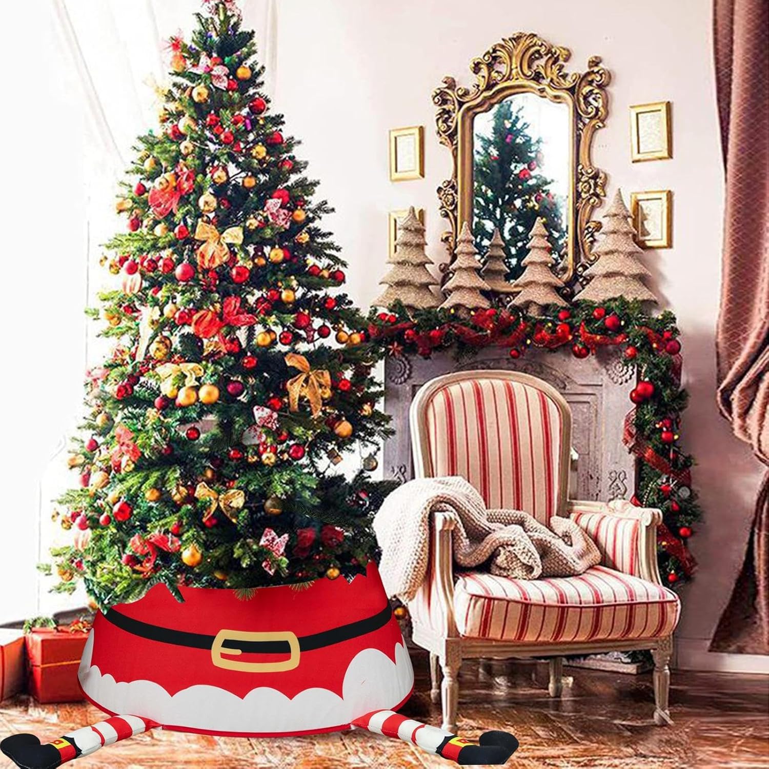 Sapin De Noël Rouge Lumineux En Forme De Chapeau Du Père Noël - LED, Pliable - Décoration Chambre, Bureau, Fête