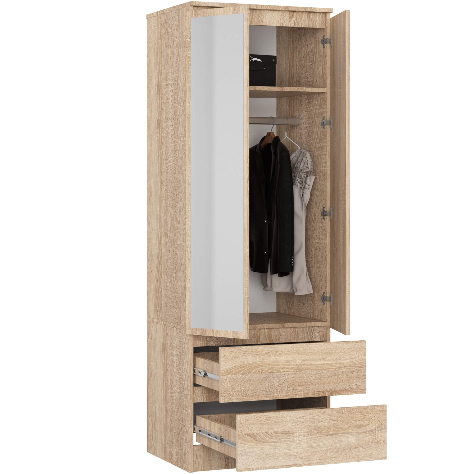 Armoire AKORD S60 avec miroir Chêne Sonoma 60 cm 2 portes 2 tiroirs façade Chêne Sonoma 1 étagère 60x51x180 cm - 2
