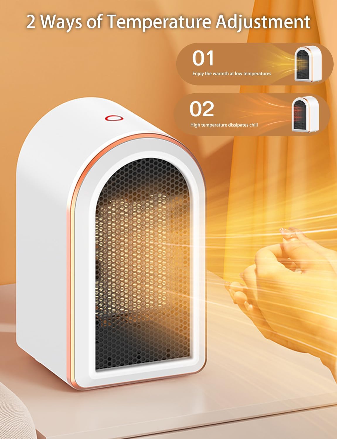 Cichy grzejnik elektryczny z zabezpieczeniem przed przegrzaniem i przewróceniem, ceramiczny grzejnik PTC do biura, sypialni, biały - 5