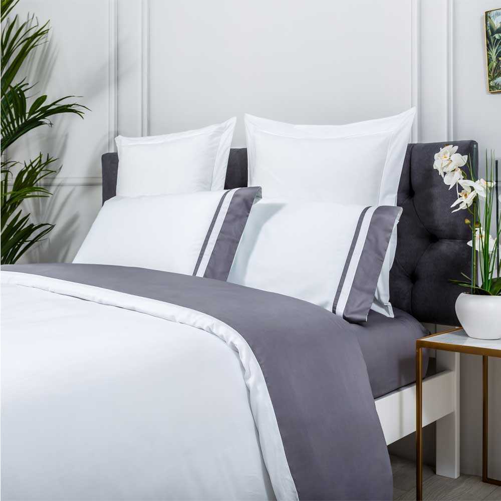 Cotton artean - funda nórdica saten algodon egipcio 300 hilos blanco y gris 260x240