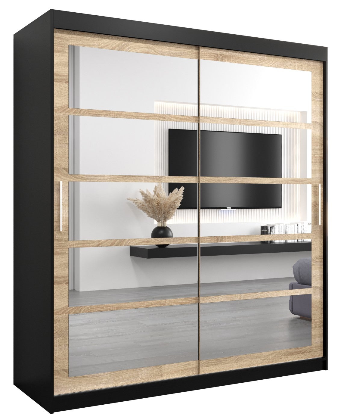 Szafa przesuwna garderoba ROMA 2 180 x 62 x 200 cm Czarny + Sonoma - Abiks Meble