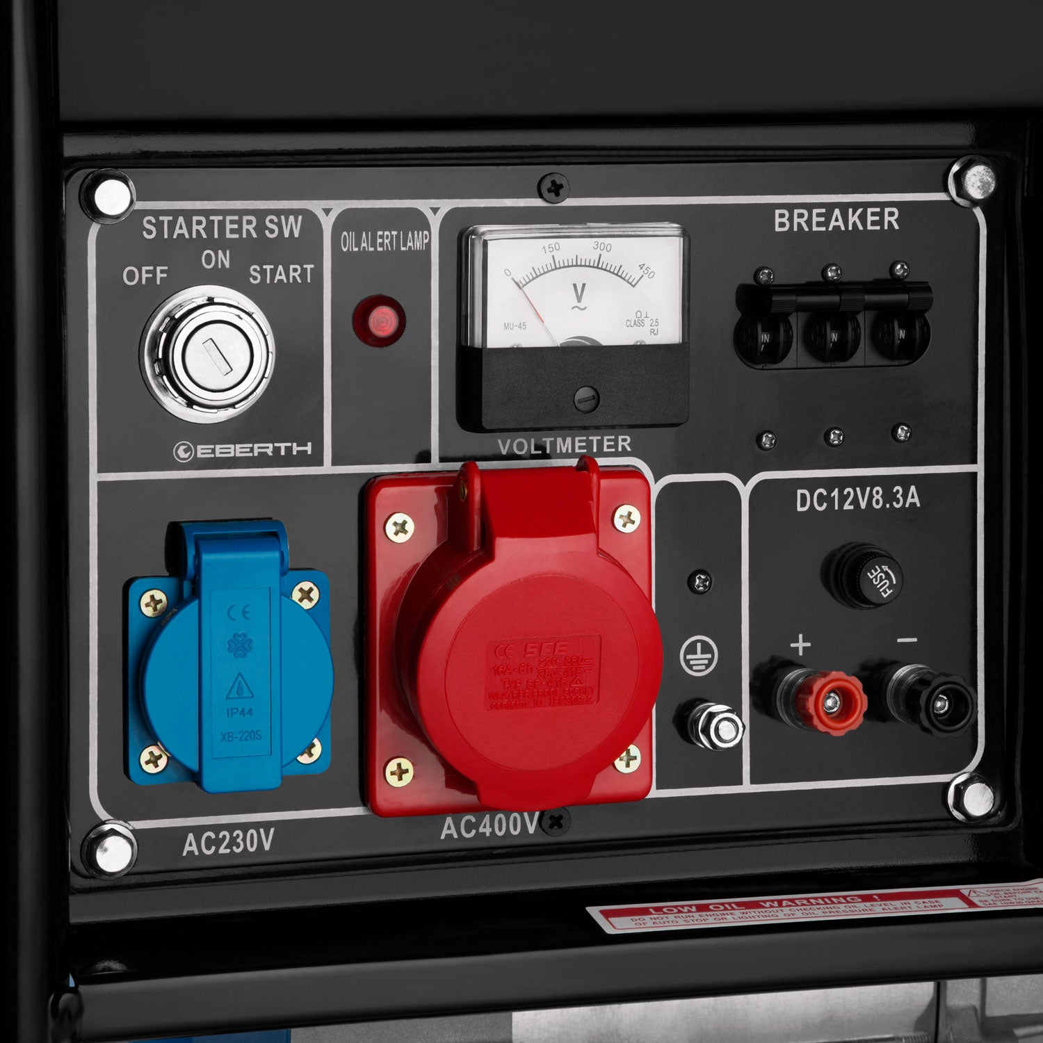 EBERTH 5000 Watt Groupe électrogène Diesel Generateur Electrique Portable avec 10 CV, 4 Temps, 3 Phases, 1x 400V, 1x 230V, 1x 12V - 5